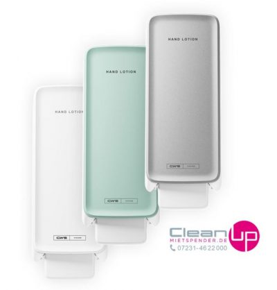 CleanUp-Grafik: PureLine Handlotionspender gestaffelt in den Farben silber, mint und weiß